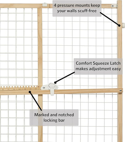 MidWest Homes for Pets Wire Mesh Pet Safety Gate, Dog Gate Expands From 29 - 50 Inches Wide, 32 Inches Tall, Wood, Powder Coated Wire