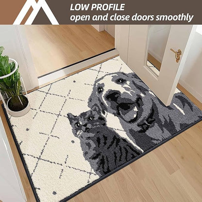 COSY HOMEER Dog Door Mat 24"x36" Dirt Trapper Entryway Rugs Absorbent Funny Welcome Mat Washable Non Slip Entry Rugs,Grey