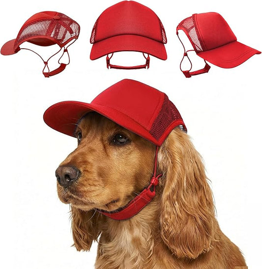 Tuff Pupper Dog Baseball Cap | UV Protection Dog Sun Hat | Breathable Lightweight Design | Secure Adjustable Chin Strap | Quick-Dry Fabric | Reinforced Brim | Small Medium Large Dogs (Red, M)