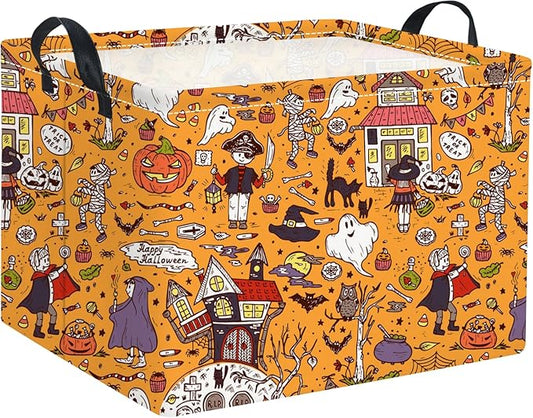 HIYAGON Rectangular Halloween Basket for Boys and Girls Kids Trick or Treat Pumpkin Basket for Halloween Parties Cute Storage Bin Organizer Box Room Decor(Pirate Halloween)