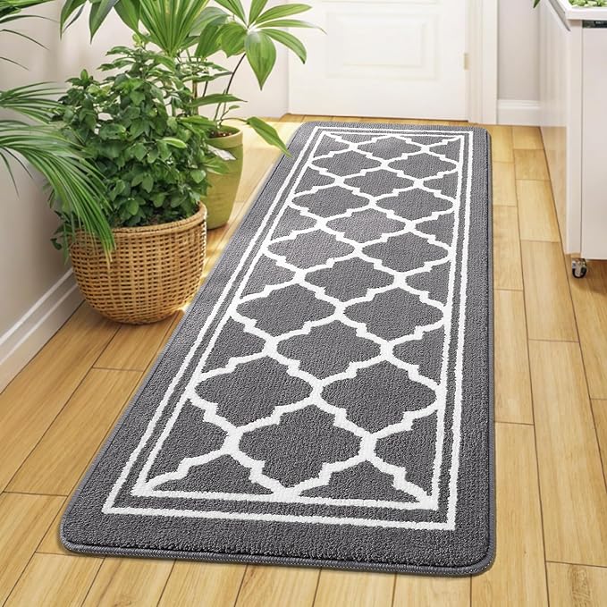 Buganda Runner Indoor Door Mat, Dirt-Resistant and Absorbent Doormat, Anti-Slip, Low Profile Floor Mats for Inside Entryway, Front, and Back Door Entrance (70x23 Inches, Grey)