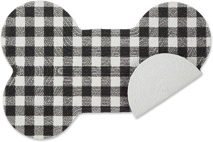 DII Braided Pet Mat Collection 100% Cotton, Bone Shape, Black/White Buffalo Check