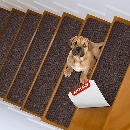 MBIGM 8" X 30" (28 in Pack) Non-Slip Carpet Stair Treads Non-Skid Safety Rug Slip Resistant Indoor Runner for Kids Elders and Pets with Reusable Adhesive - Brown