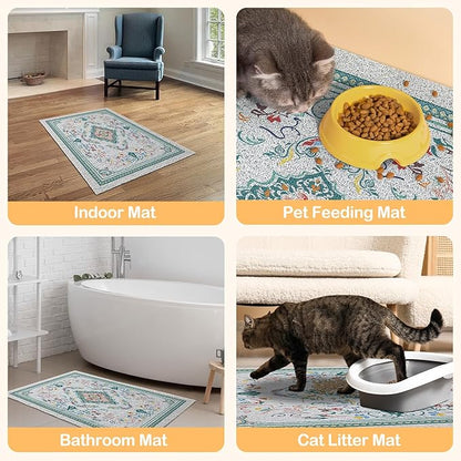Glittme Cat Litter Mat with Non-Slip Bottom Litter Box Mat 40"X30" Litter Trapping Mat Easy to Clean Washable Cat Food Mat for Kitty,XL