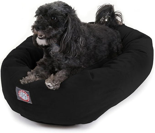 Majestic Pet 24 Inch Suede Calming Dog Bed Washable – Cozy Soft Round Dog Bed with Spine Support for Dogs to Rest Their Head - Fluffy Donut Dog Bed 24x19x7 (Inch) - Round Pet Bed Small – Black