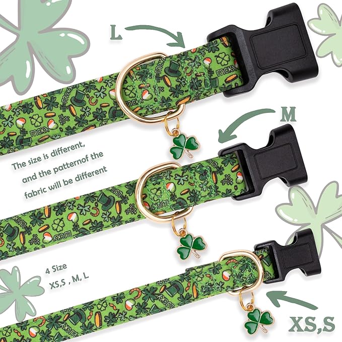 Faygarsle St Patrick's Day Dog Collar Cute Holiday Collar for Small Medium Large Dogs Green Trefoil Print Lucky Straw Cotton Dog Collar XS
