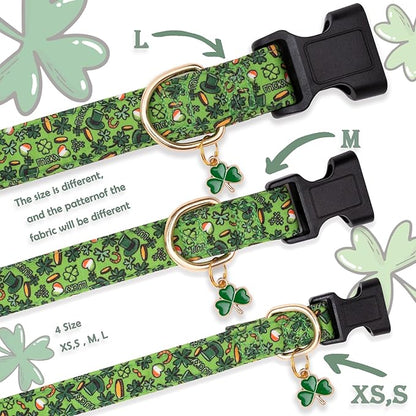 Faygarsle St Patrick's Day Dog Collar Cute Holiday Collar for Small Medium Large Dogs Green Trefoil Print Lucky Straw Cotton Dog Collar S