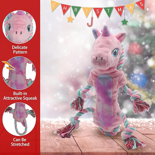 Large Dog Toys for Large Breed, Stuffed Interactive Medium & Small Dog Toys, Squeaky Funny Cute Plush Animals Puppy Toys - Pull Unicorn