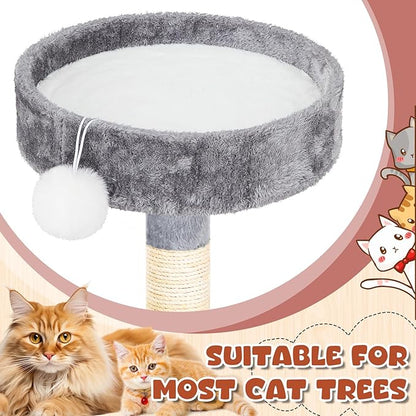 Abbylike 3 Pack 16" Round Cat Dog Bed Cushion Pad Mat Faux Rabbit Fur Pet Sleeping Mat with Small Ball Warm Plush Anti Slip Washable Cat Tree Tower Replacement Cushion Pad for Carrier Crate, White
