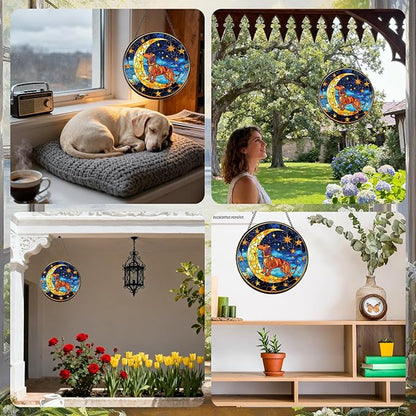 Dachshund Stained Glass Window Hanging Gifts, 7.8″ Weiner Dog Sun Catchers for Indoor Window Decor, Decorative Sun Catchers Home Wall Art Animal Memorial Gift