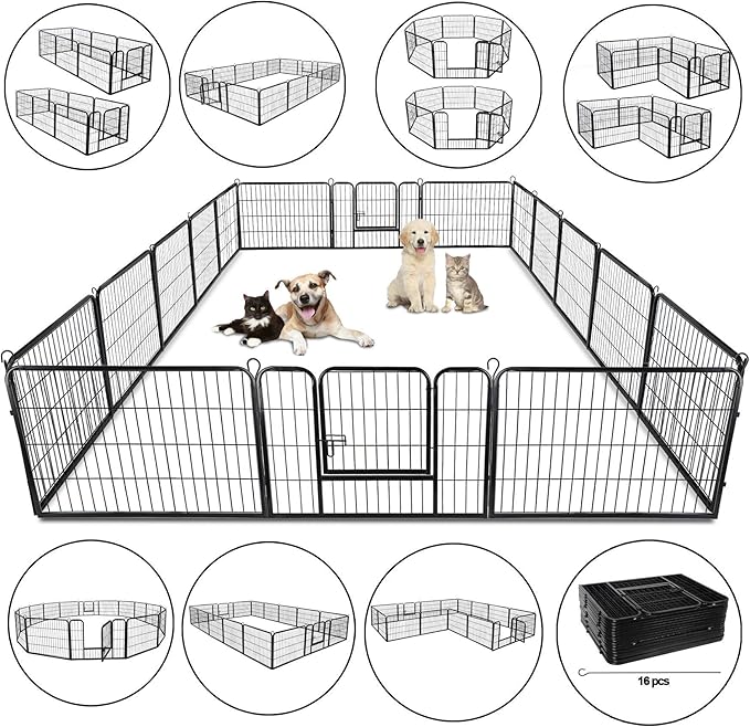 ZENY Dog Playpen 24 Inch 16 Panels, Heavy Duty Pet Dog Pen Indoor, Metal Dog Fence with Doors, Foldable Animal Outdoor Exercise Pen for Yard, RV, Camping