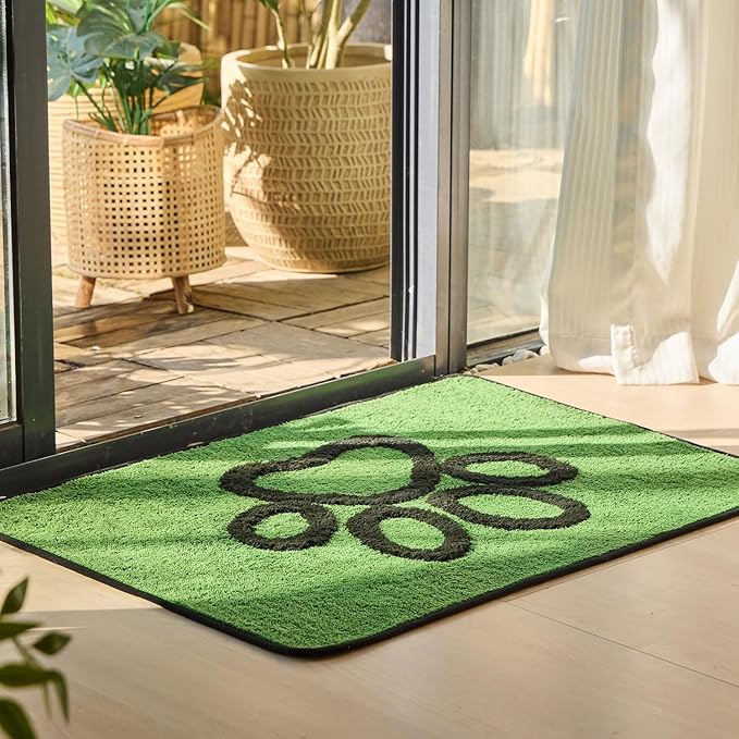 Qeils Dog Door Mat for Muddy Paws 35x24, Absorbs Moisture and Dirt, Absorbent Non-Slip Washable Dog Rug, Mud Mats for Dogs, Entry Indoor Door Mat for Inside Floor, Green