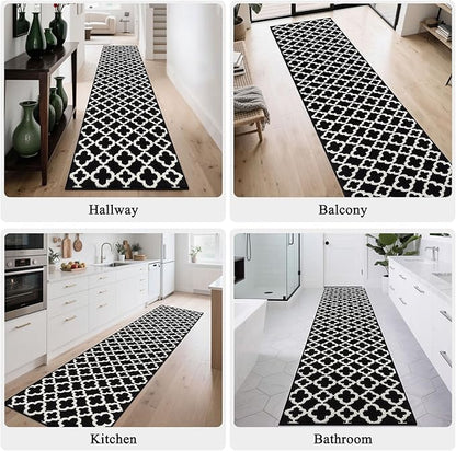 U'Artlines Long Runner Rug for Hallway 2×10feet Non Slip Kitchen Floor Carpet Runners Black and White Geometric Pattern Machine Washable Area Rug for Entryway Bathroom