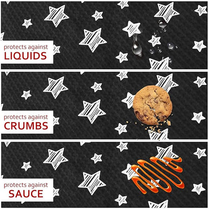Large Splat Mat 54”x 72”Extra Large Waterproof Floor Mat with Non Slip Bottom, Baby Art Mat for Craft/Playtime/Mealtime on Table, Washable Portable Picnic Mat - Black Star, 4.5ft x 6ft