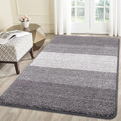 Smiry Dog Door Mat for Muddy Paws, Absorbs Moisture and Dirt, Low-Profile Entryway Mat with Non-Slip Backing, Entry Indoor Outdoor Doormat for Inside Floor (59x35 Inches, Light Grey, Striped)