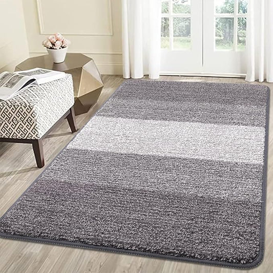 Smiry Dog Door Mat for Muddy Paws, Absorbs Moisture and Dirt, Low-Profile Entryway Mat with Non-Slip Backing, Entry Indoor Outdoor Doormat for Inside Floor (59x35 Inches, Light Grey, Striped)