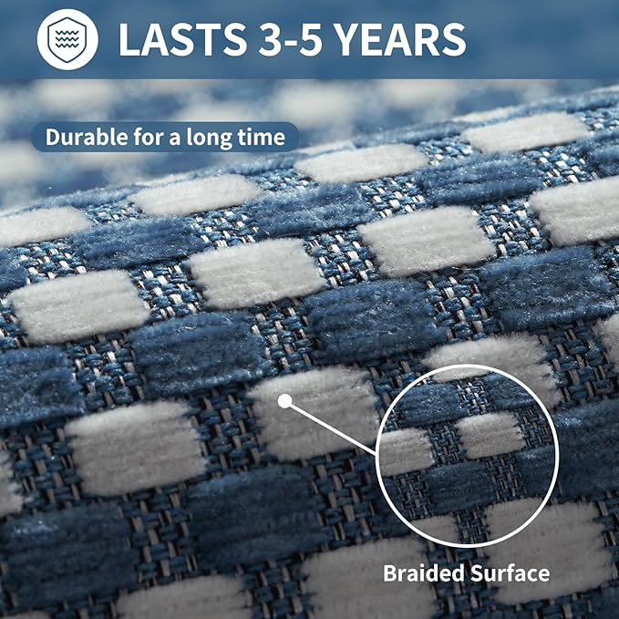 Kitchen Rugs Non Slip Washable, Rubber Backing Soft Chenille Braided Kitchen Mats for Floor, Super Absorbent Kitchen Runner Rug Standing Mat Sink Mat, Easy to Clean, Blue 17"x47"