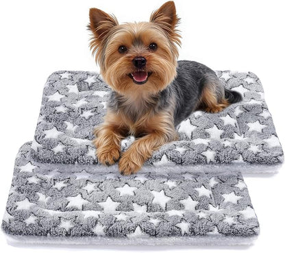 Mora Pets Dog Bed Crate Pad Ultra Soft Pet Bed with Cute Star Print Washable Reversible for Large Medium Small Dogs 23 x 18 inch 2 Pack Grey