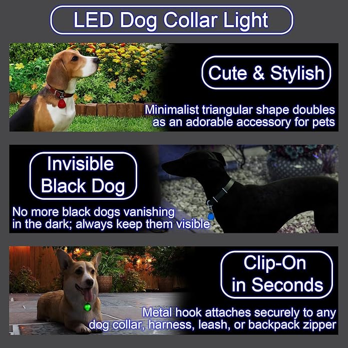 QUELIEN LED Dog Collar Light, Clip-On Dog Safety Light for Night Walking, High Visibility Light Up Dog Collar Accessory for Summer Camping & Hiking, Lightweight for All Pets, Blue