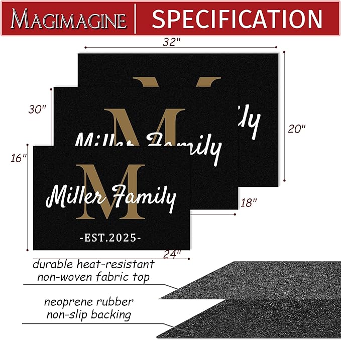 Custom Doormat with Family Name Year Personalized Entryway Door Mat Front Door Mat for Outdoor Decor Entrance Mat Customised Rug Christmas Housewarming Gift with Anti-Slip Backing