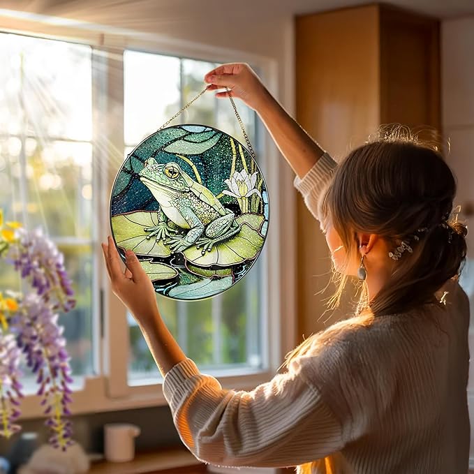 Stained Glass Window Hanging, Stained Glass Suncatcher, Frog Sun Catcher, Window Hanging Decor, Frog Lover Gift, Gifts for Fathers Day or Mathers Day, Christmas or Birthday Gift, Gifts for Friend