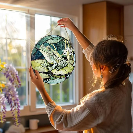Stained Glass Window Hanging, Stained Glass Suncatcher, Frog Sun Catcher, Window Hanging Decor, Frog Lover Gift, Gifts for Fathers Day or Mathers Day, Christmas or Birthday Gift, Gifts for Friend