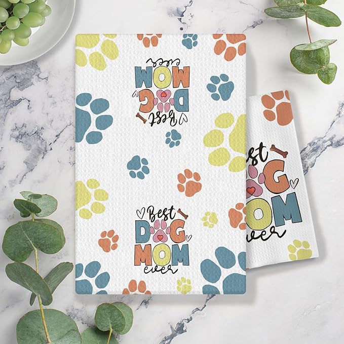 Dog Mom Gifts Kitchen Towels, Dog Lovers Owners Gifts for Women, Colorful Dogs Paws Hand Towels for Bathroom, 16x24 Inches