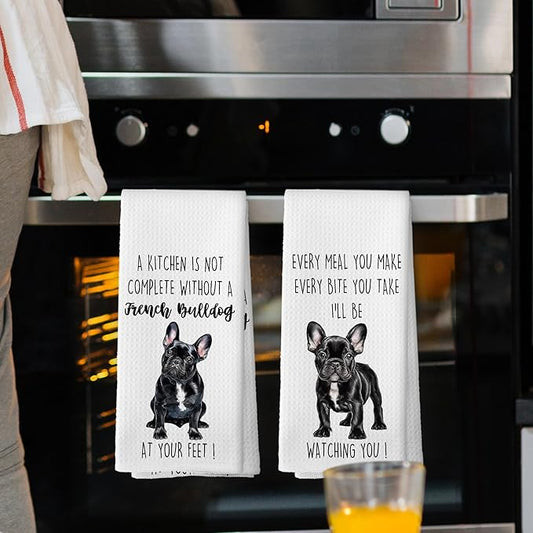 French Bulldog Dog Kitchen Towels Set of 2, Funny Dog Kitchen Decor, Dogs Gifts for Women Men Hand Towel, Pet Owner Gift Decorative Tea Towels Dish Towel 16x24 Inch