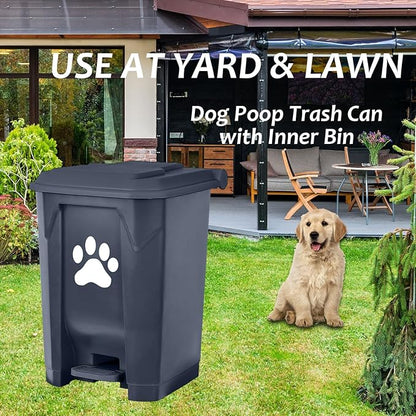 tebiete Dog Poop Trash Can Outdoors Pet Waste Station with Lid Dog Waste Disposal Container with Removable Inner Bin Bucket Hands-Free Pedal Garden Yard Home with Waste Bags, Grey