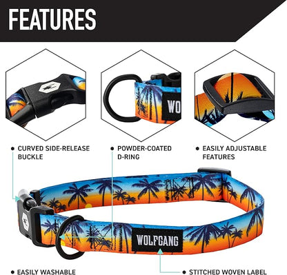 Wolfgang Heavy Duty, Adjustable Dog Collar with Quick Release Nylon Buckle for Walking & Training, SunsetPalms Print, Large