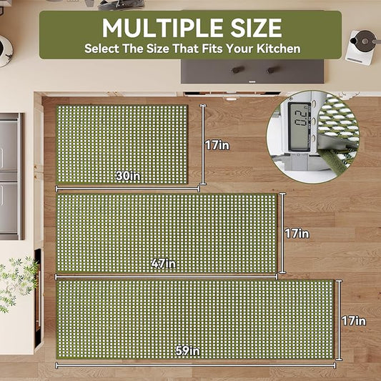 Kitchen Mats for Floor, Super Absorbent Kitchen Rugs Non Slip Washable, Rubber Backing Soft Chenille Braided Kitchen Runner Rug Standing Mat Sink Mat, Easy to Clean, Green 17"x30"