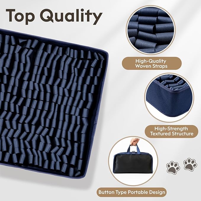 Snuffle Mat for Dogs, Dog Puzzle Mat, Interactive Dog Toys for Enrichment,Sniff Mats with Non-Slip Backing,Portable Design Easy to Store (Navy, 14" X 12"-Portable)