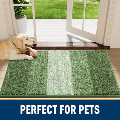 Smiry Dog Door Mat for Muddy Paws, Absorbs Moisture and Dirt, Low-Profile Entryway Mat with Non-Slip Backing, Entry Indoor Outdoor Doormat for Inside Floor (48x32 Inches, Green, Striped)