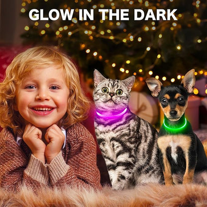 BSEEN Light Up Dog Collar - Rechargeable LED Dog Collar - Waterproof TPU Cuttable Glowing Pet Collar for Small Dogs& Cats - Safety Dog Lights for Night Walking (XS- Pink 40cm)