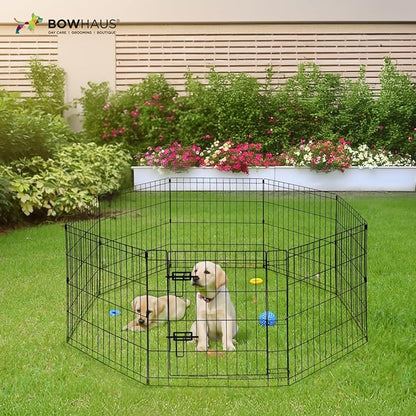 Foldable Outdoor/Indoor Pet Playpen with Gate, Available in 36 Inch Height Metal Portable Kennel, Heavy-Duty Exercise Fence Cage 8 Panels for Large Dog, Animals