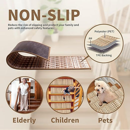 Non-Slip Carpet Stair Treads 1PCS, 30"x30" Peel and Stick Stair Runner for Wooden Steps Indoor, Washable Reusable Adhesive Backing, Pet-Friendly Safety Mats for Kids, Elders, Dogs