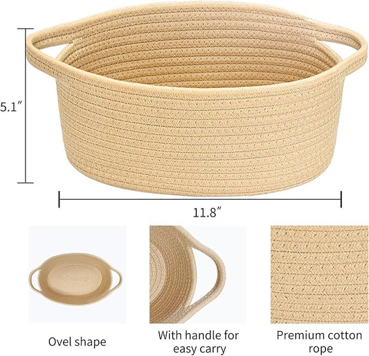 ABenkle Small Basket with Handles - Decorative Durable Rope Woven Storage Bin Shelf Storage Organizer Cube, Easter Baby Gift Basket, 12"x8"x5"