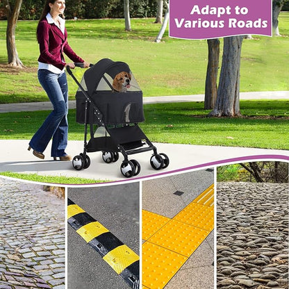 Pet Strollers, Dog Cat Stroller 3-in-1 Detachable Doggy Stroller for Small Medium Dogs 4 Wheel Pet Gear Carrier Cat Walker Wagons for Dogs Trolley for Doggie Rabbit Puppy Strollers, Black