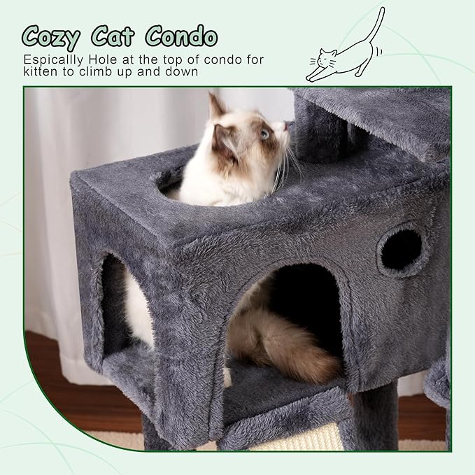 Gitelsnour Cat Tree, 41.3" Cat Tower for Indoor Kittens with Scratching Board and Posts, Multi-Level Cozy Cat Condo with 2 Perches, Hammock, Balls, Smoky Gray GCT005SG