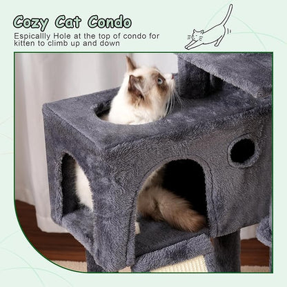 Gitelsnour Cat Tree, 41.3" Cat Tower for Indoor Kittens with Scratching Board and Posts, Multi-Level Cozy Cat Condo with 2 Perches, Hammock, Balls, Smoky Gray GCT005SG