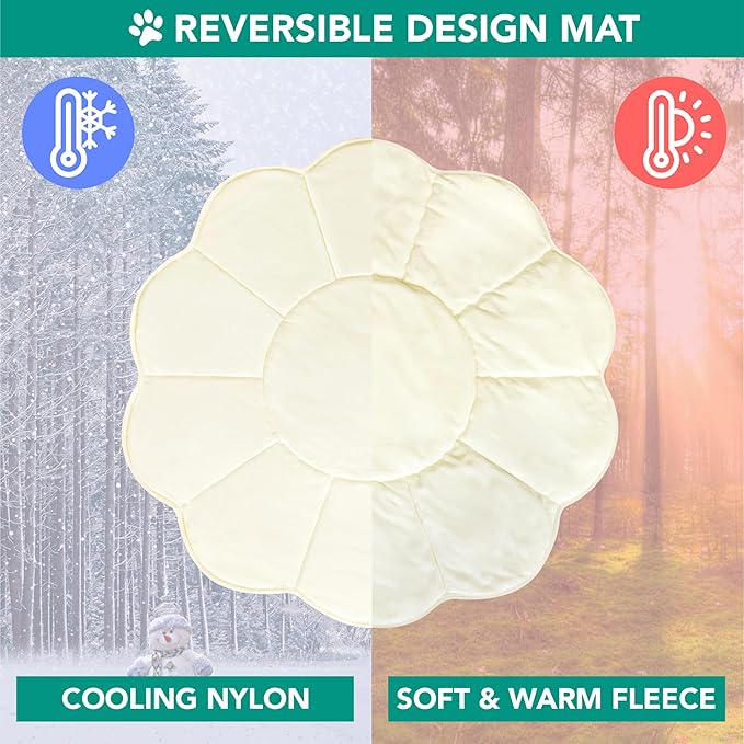 PetAmi Dog Cooling Mat, Flower Shape, Reversible Cooling Nylon Blanket Soft Fleece Pet Pad for Dogs Cats, Summer All Season Use Q-Max>0.3, Large 54x54 in, Beige