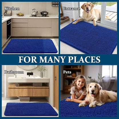 OLANLY Dog Door Mat for Muddy Paws 30x20, Absorbs Moisture and Dirt, Absorbent Non-Slip Washable Doormat, Quick Dry Chenille Mud Mat for Dogs, Entry Indoor Entryway Carpet for Inside Floor, Royal Blue