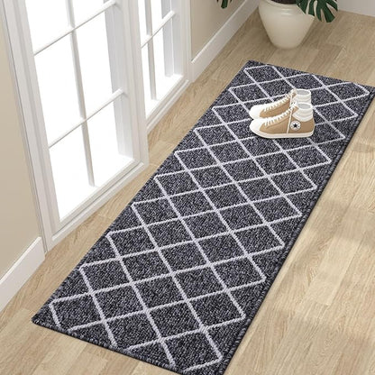 Finchitty Indoor Door Mat, Dirt Resistant and Absorbent, Low-Profile, Non-Slip, Washable Inside Floor Mats for Front Door, Back, and Entrance, 47" x 20", Black
