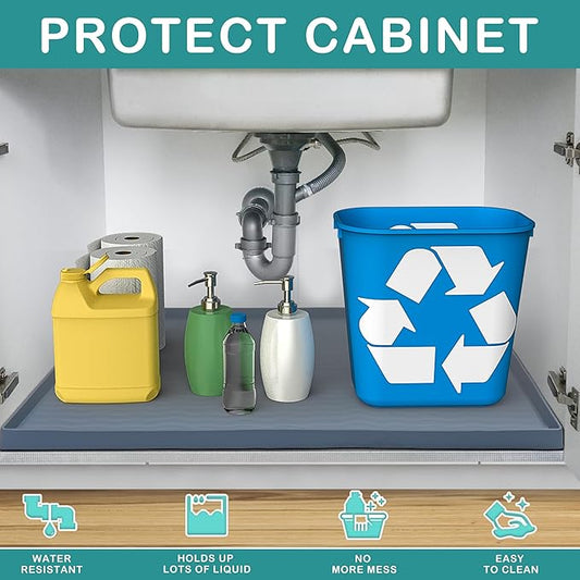 URMONA Waterproof Silicone Under Sink Mat 31'' x 19'' Shelf Liner for Kitchen and Bathroom, Cabinet and Counter Protector, Storage and Organizers, Litter Mat, Pet Cat Puppy Essentials(Black)