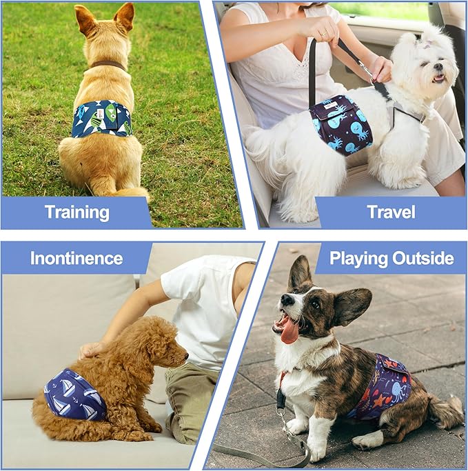 5 Pack Dog Diapers Male Reusable, Premium Belly Bands for Dogs, High Absorbing Male Dog Pee Wraps for Doggie in Incontinence or Excitable Urination and Training XXL