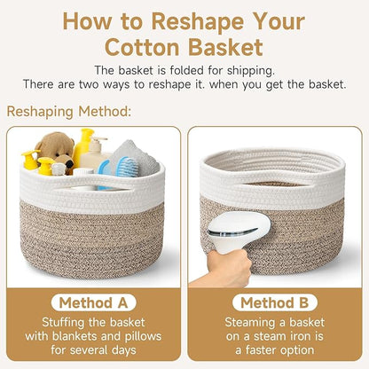 Small Rope Baskets for Storage, Baskets for Gifts Empty, Cute Round Woven Basket, Decorative Shelf Baskets 9.82×9.82×7.1", Cotton Toy Storage Bins for Organizer 3 Packs Mixed Brown