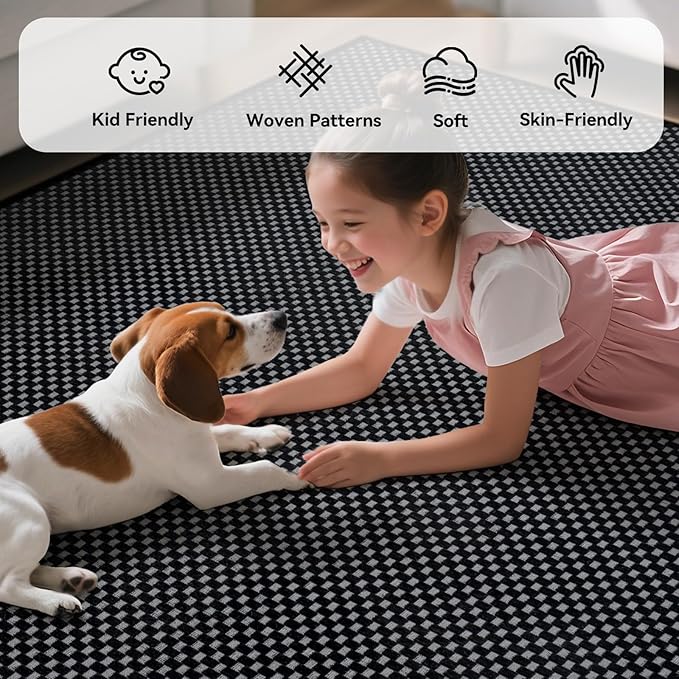 2x6 ft Kitchen Runner Rug Mat Non Slip Boho Woven Hallway Runner Washable, Soft Long Entryway Laundry Hall Floor Runners Rugs Carpet for Indoor Backdoor Bedroom Kitchen Living Room, Black
