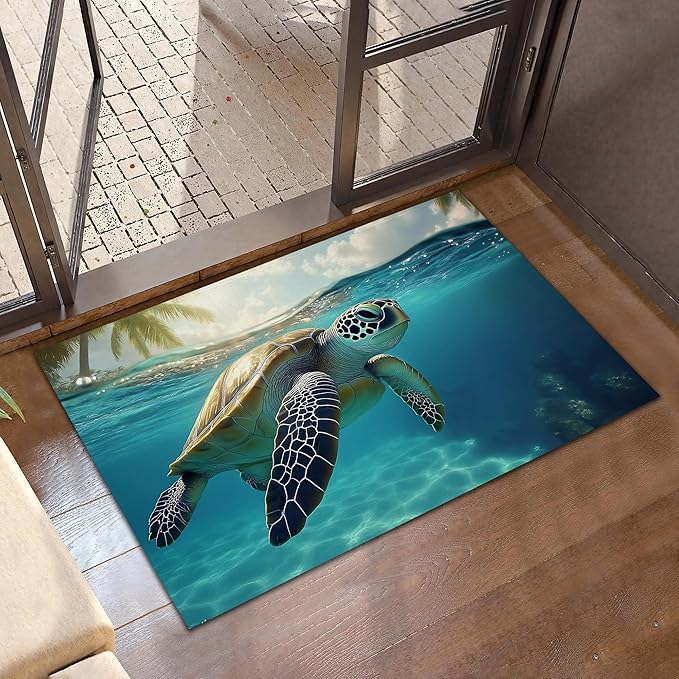 Sea Turtle Door Mats Indoor,Summer Ocean Front Door Mat Non-Slip Low Profile Welcome Mat for Outdoor Entrance Indoor Rug Mat Home Patio, Porch, Hallways Floor 30 x 17 Inch