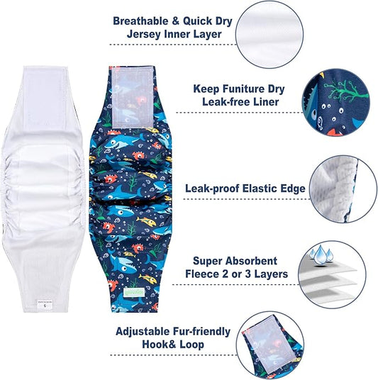 wegreeco Small Dog Diapers Male,Reusable Belly Bands for Male Dogs,Washable Doggie Puppy Male Diapers Wraps,Medium Large Size (5 Pack XX-Large, Pixiesprite)