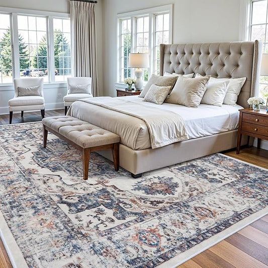 Washable Large 9x12 Area Rug: Living Room Oriental Non Slip Soft Rugs Indoor Low Pile Stain Resistant Carpet for Bedroom Dining Room Farmhouse Distressed Thin Home Decor Floor Mat (9x12 Brick)